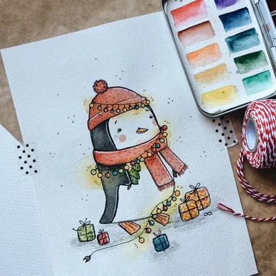 Pin by Tania Tania on My art | New year's drawings, Christmas card art,  Christmas paintings картинки