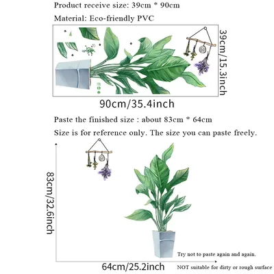 Тропические Зеленые растения в горшке, настенные наклейки для гостиной,  Декорации для спальни, украшения дома, самоклеющиеся обои - купить по  выгодной цене | AliExpress картинки