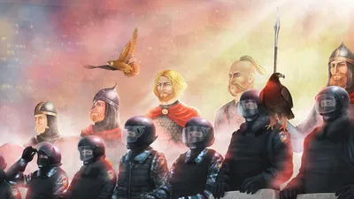 Картинка беркут, герои, щиты, богатыри 1366x768 скачать обои на рабочий  стол бесплатно, фото 98958 картинки