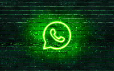 Скачать обои WhatsApp green logo, 4k, green brickwall, WhatsApp logo,  social networks, WhatsApp neon logo, WhatsApp для монитора с разрешением  3840x2400. Картинки на рабочий стол картинки