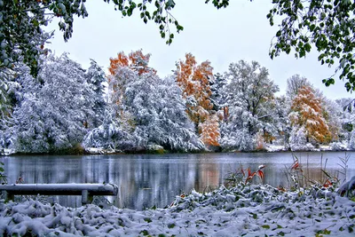 Фотография зимние Природа снега река Времена года картинки