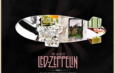 Обои дирижабль, Рок, классика, Led Zeppelin, 1968, Джимми Пейдж, обложки альбомов, Джон Пол Джонс, Роберт Плант, Джон Бонэм картинки на рабочий стол, раздел музыка - скачать картинки