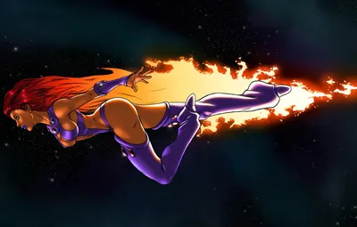 Обои девушка, космос, полет, арт, space, fly, DC Comics, Starfire, Corey Anders картинки на рабочий стол, раздел прочее - скачать картинки