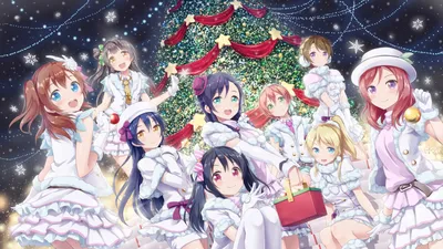 Новогодний праздник в аниме Love Live - обои для рабочего стола, картинки,  фото картинки