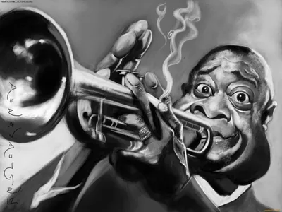 Обои Louis Armstrong Рисованное -(Люди), обои для рабочего стола,  фотографии louis, armstrong, рисованные, люди, трубач, джаз Обои для  рабочего стола, скачать обои картинки заставки на рабочий стол. картинки