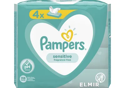 Салфетки влажные для младенцев Pampers Sensitive 4 x 52 шт. купить | ELMIR  - цена, отзывы, характеристики картинки