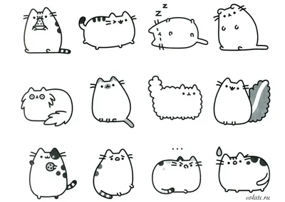 Раскраска Набор кошек Пушин распечатать - Pusheen Cat картинки