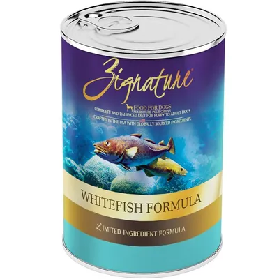 Zignature Whitefish Limited Ingredient Formula Беззерновой консервированный корм для собак, 13 унций, коробка из 12 | В продаже | Здоровые домашние животные картинки