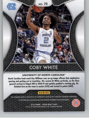 Amazon.com: 2019-2020 Panini Prizm Draft #70 Coby White RC Rookie North Carolina Tar Heels Баскетбольная коллекционная карточка: предметы коллекционирования и изобразительное искусство картинки