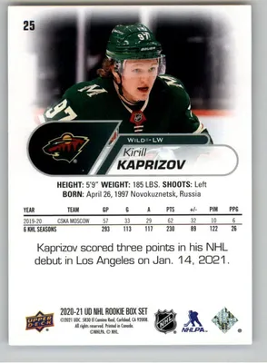 Amazon.com: 2020-21 Upper Deck NHL Star Rookies #25 Kirill Kaprizov Minnesota Wild Hockey Card (RC — Rookie Card) NM-MT : Коллекционирование \u0026 Fine Art картинки