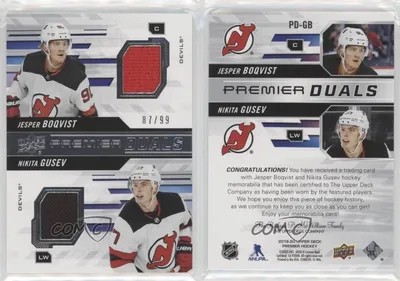 2019-20 Premier Duals Jersey Relics/99 Jesper Boqvist Nikita Gusev Rookie RC | eBay картинки