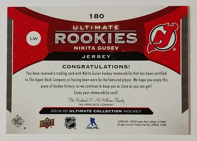 2019-20 Ultimate Collection Hockey ROOKIES JERSEY Relic Devils НИКИТА ГУСЕВ /399 | eBay картинки