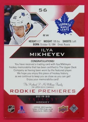 2019-20 Trilogy Илья Михеев 464/499 Jersey Red Level 1 #56 Maple Leafs | eBay картинки