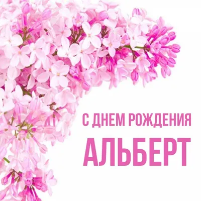 Открытка с именем Альберт С днем рождения Поздравительная открытка на день  рождения с сиренью и подписью. Открытки на каждый день с именами и  пожеланиями. картинки