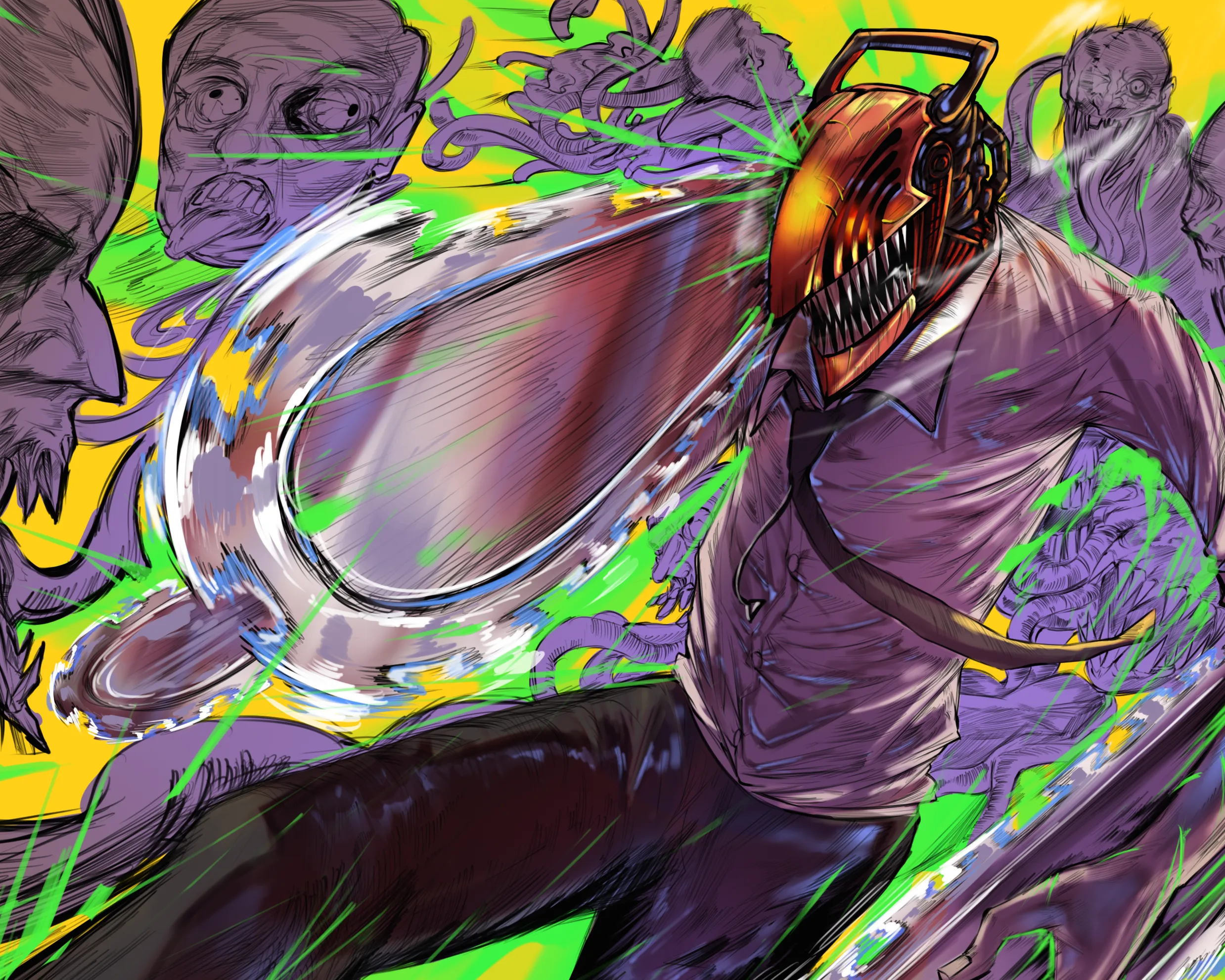 Chainsaw man x reader. Человек бензопила обои на ПК.