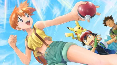 Ash Ketchum Black Hair Boy Brock Brown Hair Cap Girl Misty Orange Hair Pikachu Pokeball Pokemon HD Pokemon Обои | HD-обои | ID № 71185 картинки