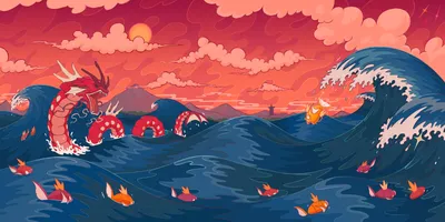 903539 4K, Magikarp, Gyarados, Lake of Rage, Pokémon, искусство видеоигры - Rare Gallery HD Wallpapers картинки