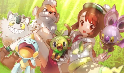 животное карие глаза каштановые волосы жевать green322 grookey гроулит шляпа мяут noibat покемон короткие волосы шорты yamper yuuri (pokemon) | konachan.com - Konachan.com Аниме Обои картинки