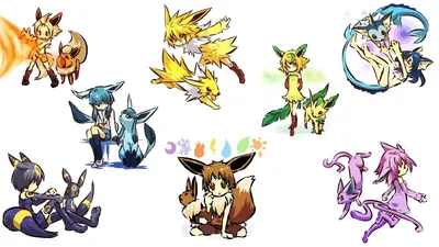 Pokemon flareon eevee espeon umbreon вапореон jolteon eeveelutions leafeon glaceon hitec обои картинки