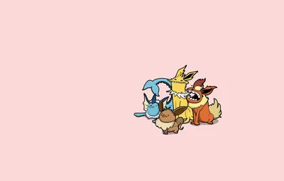 Обои стихии, карикатура, огонь, электрический, покемон, pokemon, water, Flareon, Jolteon, Evie, Vaporeon, Jolteon, Eevee, Вапореон, Flareon картинки на рабочий стол, раздел минимализм - скачать картинки