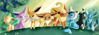 Скачать обои Glaceon и Eevee Lineup картинки