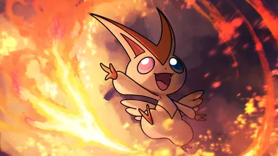 Скачать обои 1024x600 Victini, Pokemon, Flames, Heterochromia для BlackBerry PlayBook,Ainol Novo 7 Crystal картинки