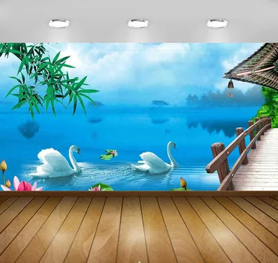 Купить обои Avikalp Vinyl 3D Swan Lake Full HD с пейзажем для гостиной, зала, детской комнаты, кухни, ТВ-фона, офиса, магазина, 91 см x 60 см (Awi2243, многоцветный) онлайн по низким ценам в Индии - Amazon.in картинки