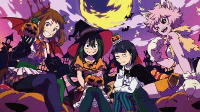 My Hero Academia Ochaco Uraraka Tsuyu Asui Kyoka Jiro Mina Ashido Halloween UHD 4K Обои | Пикселз картинки