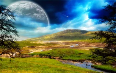 Обои горы, река, озеро, зима, снег, ночь, HD, Природа #23277 картинки