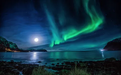 1280x1024 Aurora Borealis Moon Night 1280x1024 Разрешение HD 4k Обои, картинки, фоны, фото и картинки картинки