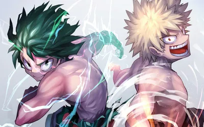 Скачать обои Izuku Midoriya, Katsuki Bakugou, artwork, My Hero Academia, creative, Boku no Hero Academia для монитора с разрешением 1920x1200. Высококачественные обои HD картинки картинки