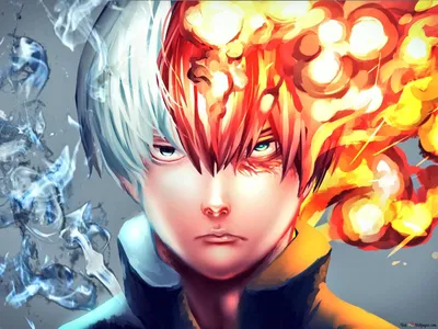 My Hero Academia - Shoto Todoroki, Ice & Fire 2K обои скачать картинки