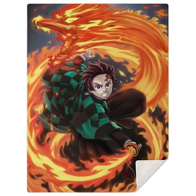 Одеяло из микрофлиса Tanjiro Kamado Fire - Demon Slayer Stuff картинки