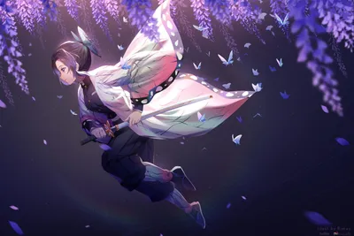 Demon Slayer - Shinobu's butterflies and Purple Wisteria flowers HD  wallpaper download картинки