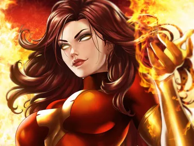 Скачать обои девушка, огонь, fire, мутант, Marvel, Джин Грей, Jean Grey, mutant, by Dandonfuga, темный феникс, dark phoenix, раздел фантастика в разрешении 1400x1050 картинки