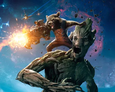 Обои Марвел, Guardians Of The Galaxy, Стражи Галактики, Rocket Raccoon, Грут картинки на рабочий стол, раздел фильмы - скачать картинки