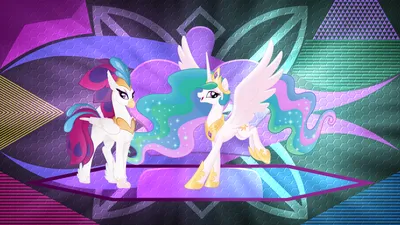 1916238 - сейф, художник:kopcap94, художник:laszlvfx, художник:virenth, derpibooru import, edit, princess celestia, queen novo, классический гиппогриф, гиппогриф, пони, мой маленький пони: фильм, абстрактный фон, дуэт, женщина, кобыла, обои, обои... картинки