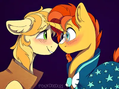 1615013 - безопасный, художник:incendiaryboobs, derpibooru import, braeburn, sunburst, earth pony, pony, unicorn, blushing, braeburst, crack shipping, гей, глядя друг на друга, мужчина, доставка, улыбка, жеребец - Twibooru картинки