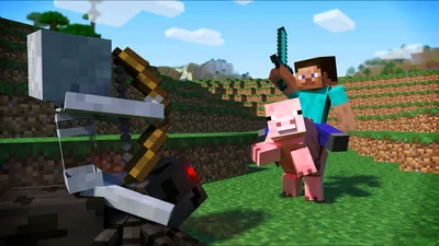 44015 Стив (Minecraft) HD, Стив (Minecraft), Паук, Свинья, Скелет - Редкая галерея HD обоев картинки