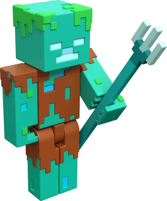 Сборная фигурка Minecraft Drowned, высота 3,25 дюйма, с аксессуарами — Walmart.com картинки