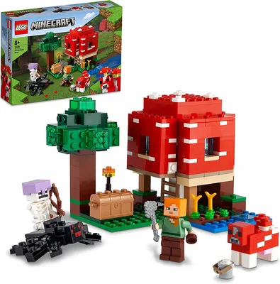 LEGO 21179 Minecraft Das Pilzhaus, Spielzeug ab 8 Jahren, Geschenk für Kinder mit Figuren von Alex, Mooshroom \u0026 Spinnenreiter, Kinderspielzeug: Amazon.de: Toys картинки