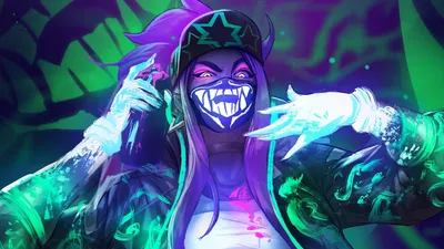 Обои 4k K/DA Neon Akali League of Legends LoL lol Обои картинки