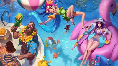 Вечеринка у бассейна Gangplank Zoe Caitlyn Wallpaper LOL – LVGames.net Wallpaper картинки