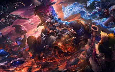 Скачать обои арт, League of Legends, katarina, fan, garen, раздел рендеринг в разрешении 2560x1600 картинки