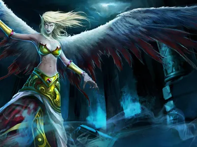 League of Legends Video Games Fallen Angel Exiled Morgana Skin Art Обои для рабочего стола HD 1920x1080: Wallpapers13.com картинки