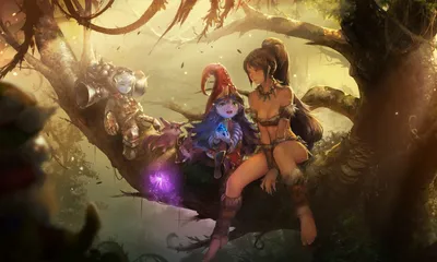 Обои League Of Legends, Lulu, Tristana, Nidalee, Trees HD / Обои для рабочего стола и мобильного телефона картинки