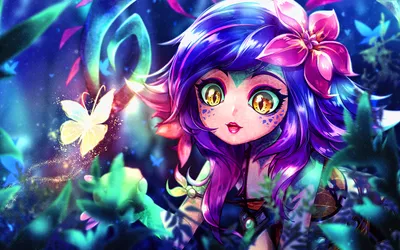 Скачать обои Neeko, 4k, MOBA, battle, 2020 games, League of Legends, бабочки, Art, Neeko League of Legends, LoL для монитора с разрешением 2560x1600. Высококачественные обои HD картинки картинки