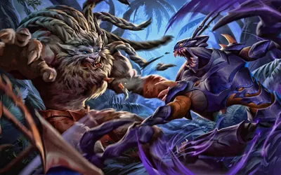 Скачать обои KhaZix vs Rengar, battle, MOBA, League of Legends, monsters, Rengar, KhaZix, League of Legends character для монитора с разрешением 1920x1200. Высококачественные обои HD картинки картинки