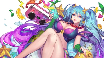 Обои 4k Pool Party Sona League of Legends LoL lol Обои картинки