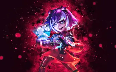 Скачать обои Super Galaxy Annie, 4k, Purple neon lights, League of Legends, MOBA, artwork, Super Galaxy Annie Skin, Super Galaxy Annie Build, LoL, Super Galaxy Annie League of Legends для рабочего стола с картинки